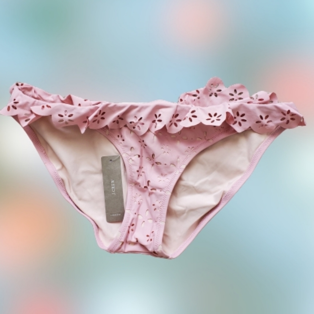 J.Crew scalloped eyelet lowrider bikini bottom, medium, pink - Picture 2 of 10